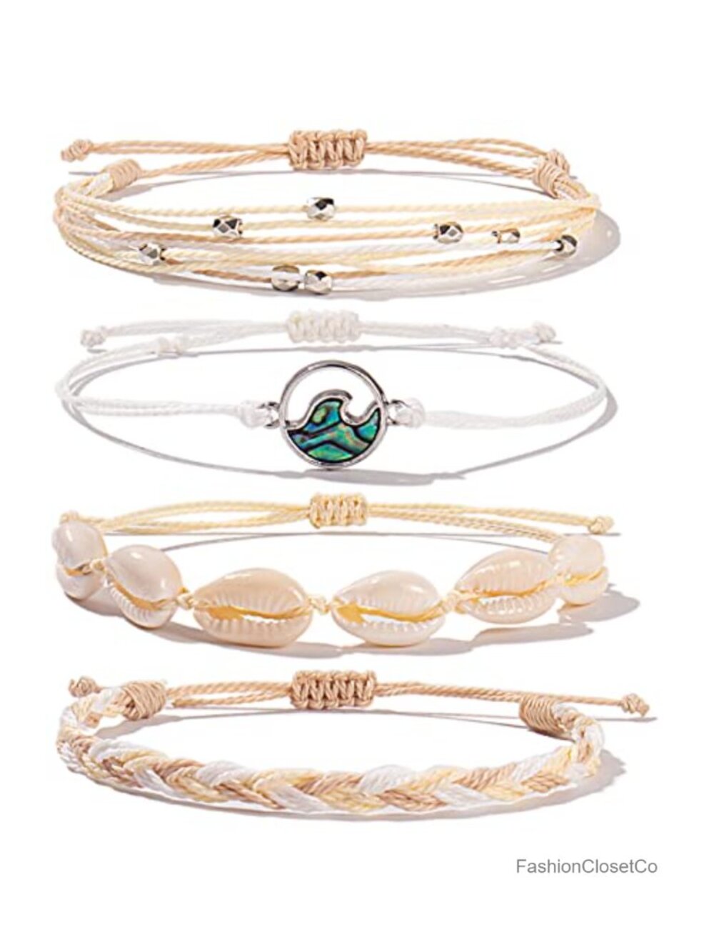 Boho Wave Beaded String Bracelets 4-Pack Summer Beach Jewelry